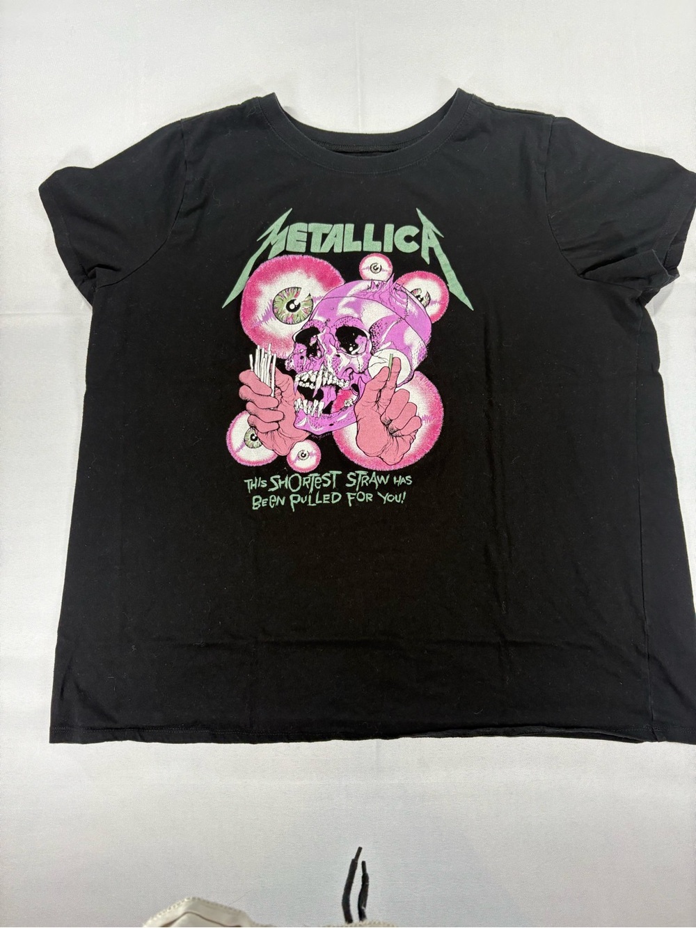Metallica The Shortest Straw Pink Skull Graphic Tee Black XL